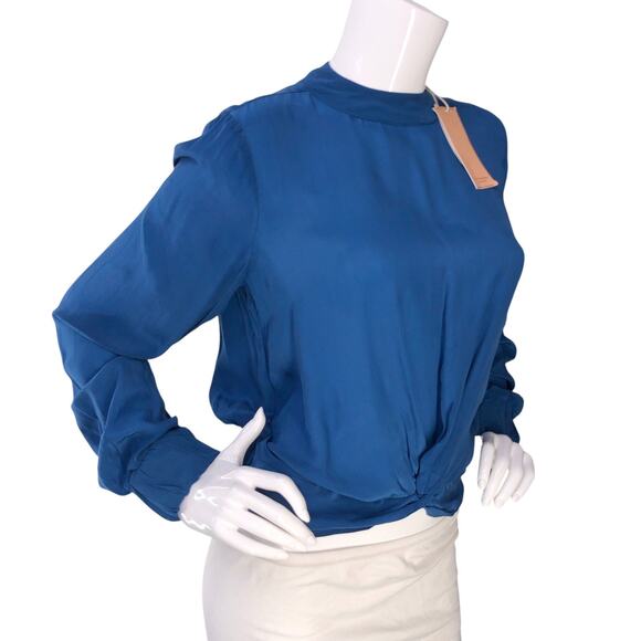 Scotch & Soda Blouse Womens S Blue Viscose Twist Front Mock Neck Long Sleeve - Picture 10 of 16